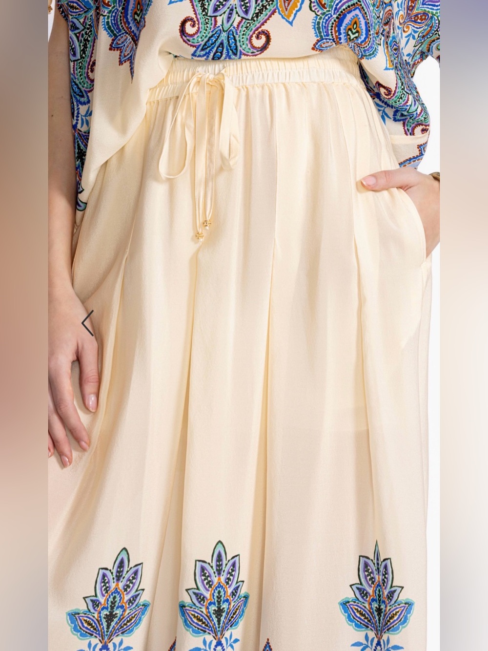 NWT Johnny Was Wide-Leg Pleated Silk Pants Sz M- L - Picture 3 of 5